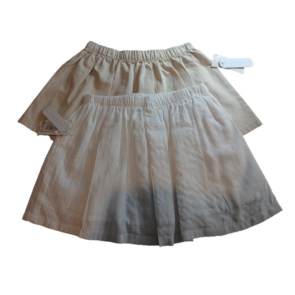 Lot of 2 Edgehill Collection Girls Skirt  Beige White Gold pinStriped Size 2T 3t